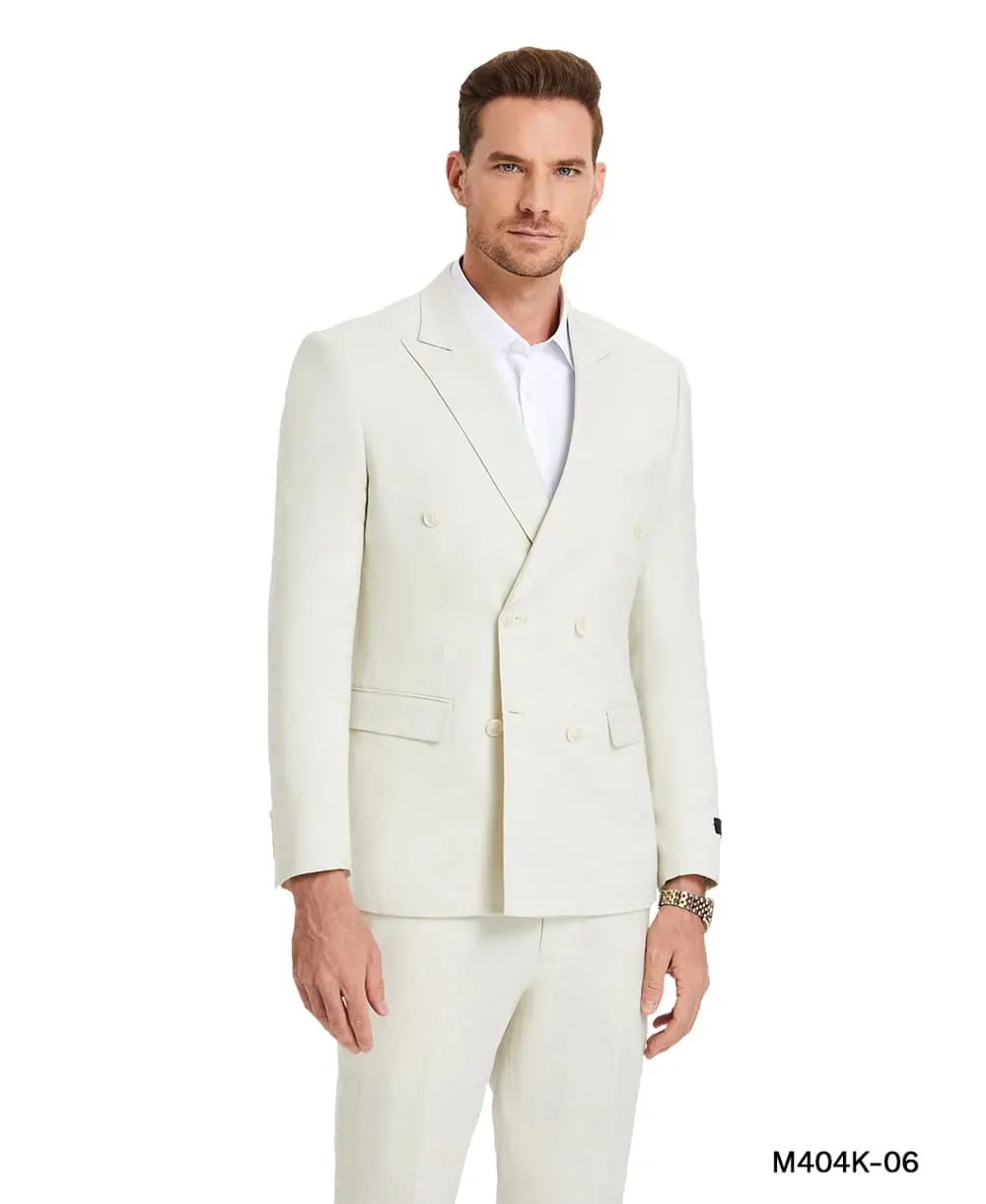 Ivory Double Breasted Linen Suit - Cream Color Summer Suit sold by Alberto Nardoni