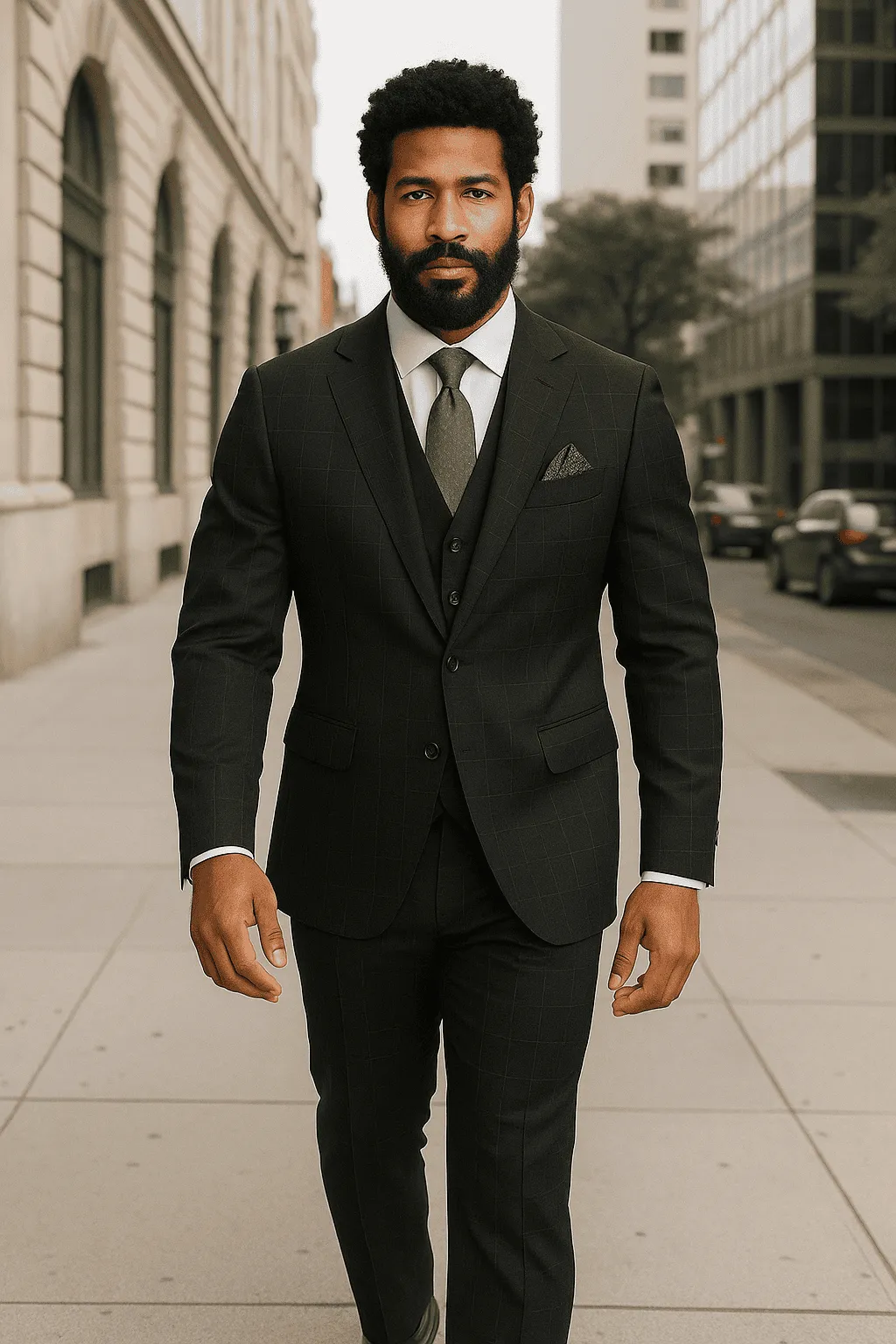 Wool Suit - Italian Made Business Suit by Statement Men's 3 Piece 100% Wool Modern Fit Suit - Sharp Plaid Pattern sold by Alberto Nardoni product image thumbnail 2