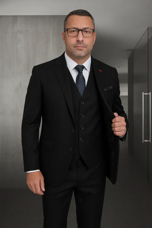 Wool Suit - Italian Made Business Suit by Statement Men's 3 Piece 100% Wool Fashion Suit - Herringbone Stripes sold by Alberto Nardoni