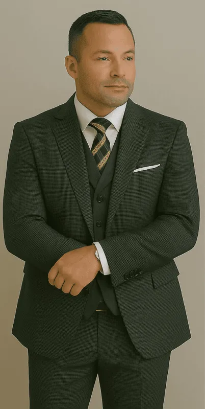 Wool Suit - Italian Made Business Suit by Statement Men's 3 Piece 100% Wool Modern Fit Suit - Double Breasted Vest sold by Alberto Nardoni