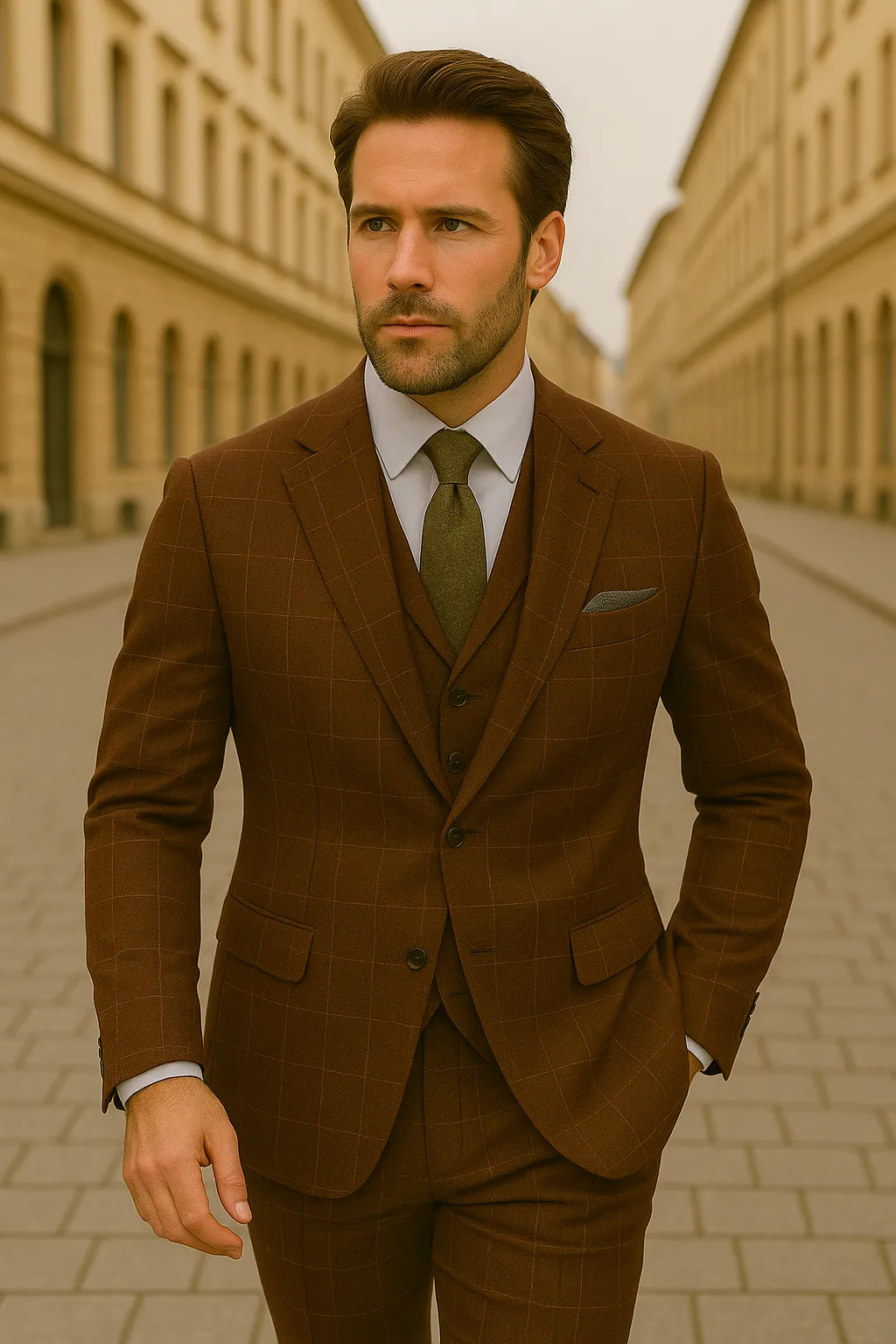 Wool Suit - Italian Made Business Suit by Statement Men's 3 Piece 100% Wool Modern Fit Suit - V-Neck Double Breasted Vest sold by Alberto Nardoni product image thumbnail 5