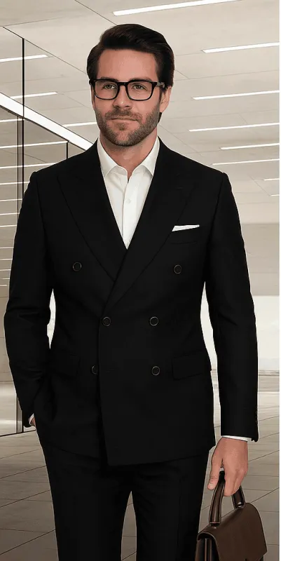 Wool Suit - Italian Made Business Suit by Statement Men's 100% Wool 2 Piece Double Breasted Suit - Subtle Windowpane sold by Alberto Nardoni