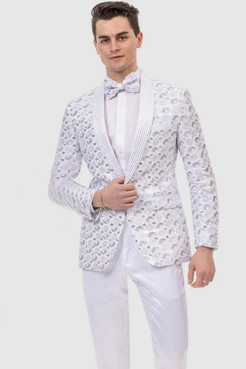 EJ Samuel White Sequined Swirl Tux Jacket - A Stylish Menswear Essential for Proms & Formals sold by Alberto Nardoni