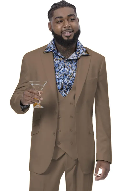 EJ Samuel Men's Modern 2-Btn Suit w/ Tan Peak Lapel & Doub. Vest sold by Alberto Nardoni