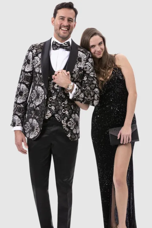 "EJ Samuel Men's Paisley White, Gold & Black Vested Prom Tuxedo" made by Alberto Nardoni