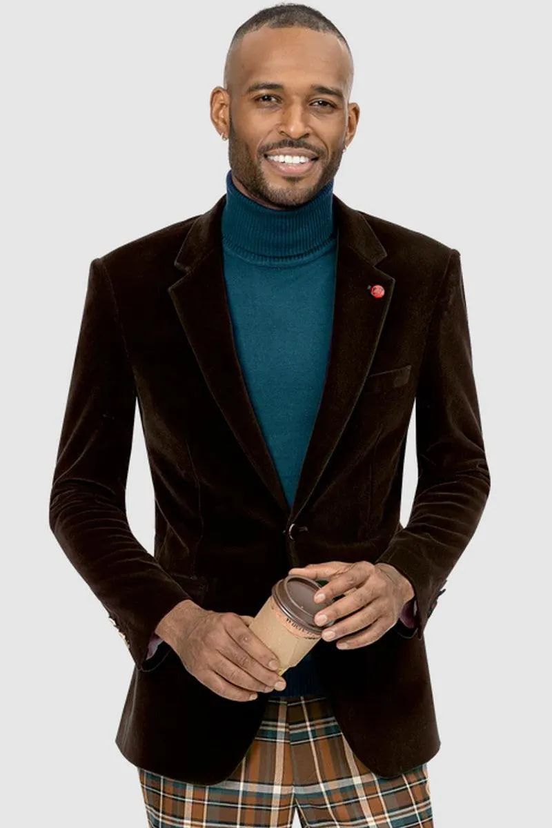 Men's EJ Samuel Brown Velvet Two-Button Blazer (Modern Fit) sold by Alberto Nardoni