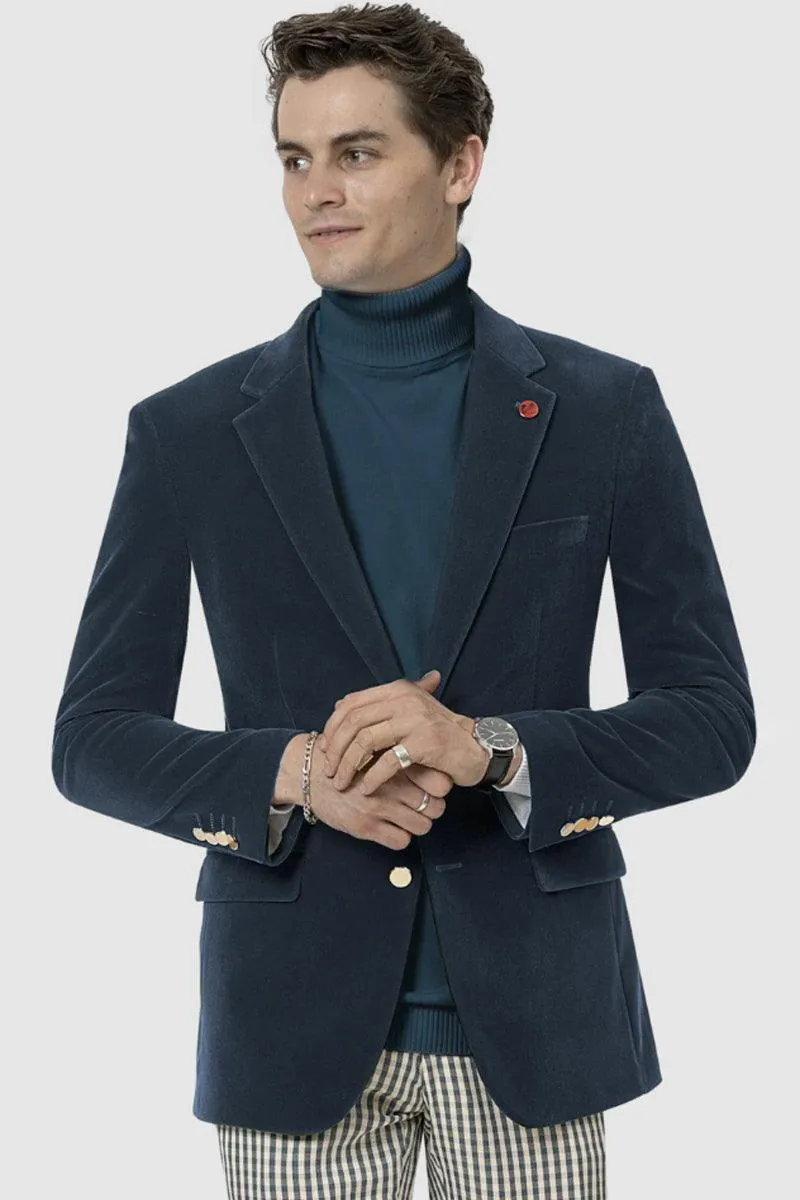 EJ Samuel Men's Two-Button French Blue Velvet Modern-Fit Blazer sold by Alberto Nardoni