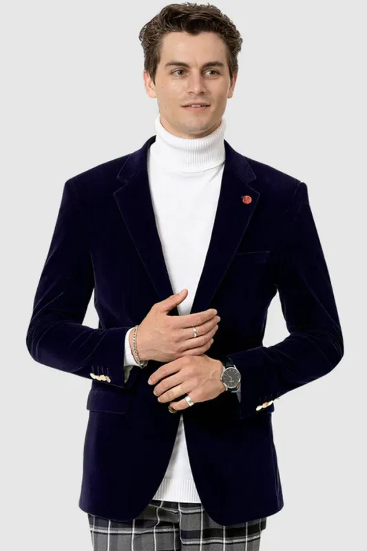 EJ Samuel Men's Navy Blue Velvet Modern-Fit 2-Button Blazer sold by Alberto Nardoni