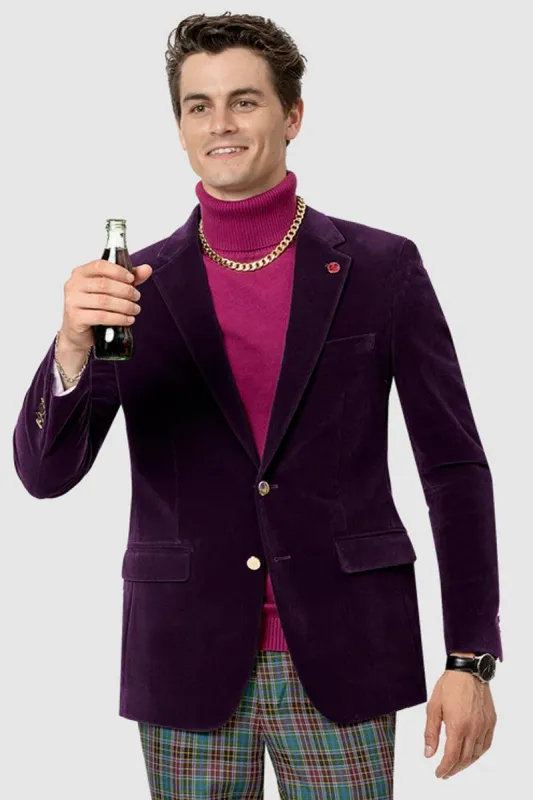 EJ Samuel Dark Purple Velvet Blazer - 2 Button Modern Fit sold by Alberto Nardoni