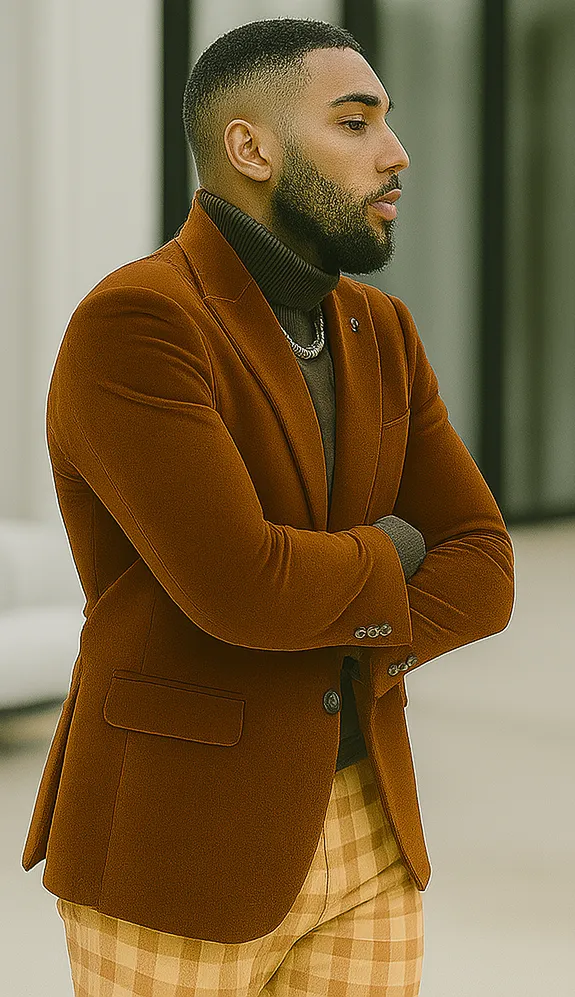 EJ Samuel | Modern Fit Velvet Blazer | Rust | 2-Button | Mens sold by Alberto Nardoni product image thumbnail 4