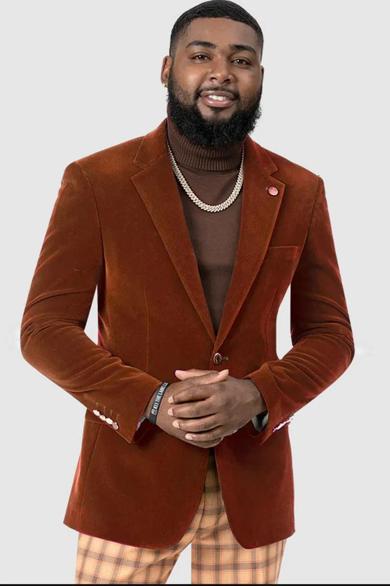 EJ Samuel | Modern Fit Velvet Blazer | Rust | 2-Button | Mens sold by Alberto Nardoni product image thumbnail 2