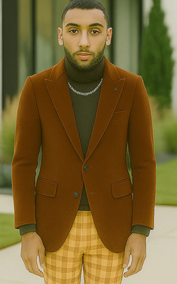 EJ Samuel | Modern Fit Velvet Blazer | Rust | 2-Button | Mens sold by Alberto Nardoni product image thumbnail 5