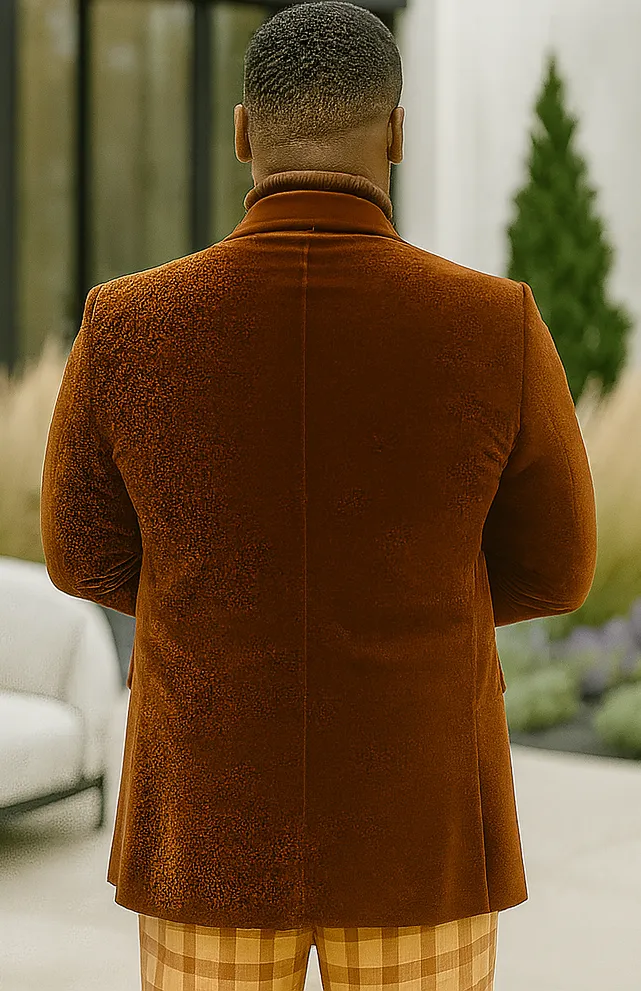 EJ Samuel | Modern Fit Velvet Blazer | Rust | 2-Button | Mens sold by Alberto Nardoni product image thumbnail 3