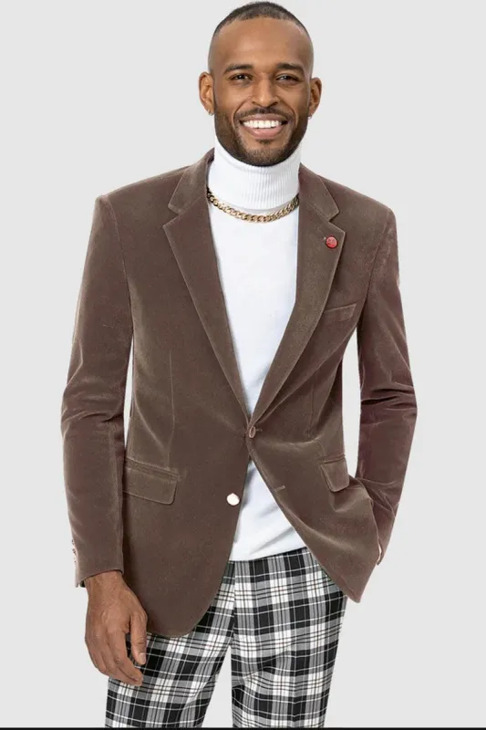 "EJ Samuel Taupe Velvet Blazer: Modern Fit, 2 Button" sold by Alberto Nardoni