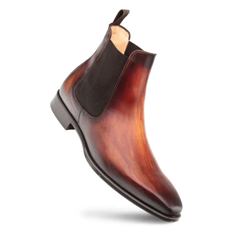 Cervantes Cognac Rust Hand-Stained Chelsea Boots By Mezlan Made In Spain Brand sold by Alberto Nardoni