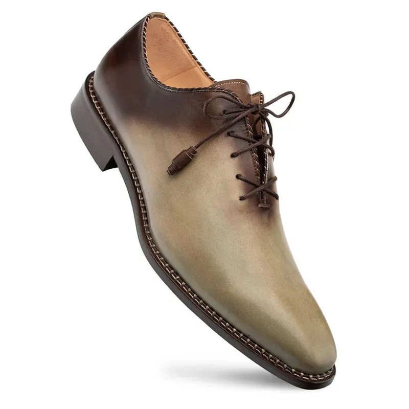 Barbaro Olive/Mocha Calfskin Leather Two-Tone Whole-Cut Oxfords By Mezlan Made In Spain Brand sold by Alberto Nardoni