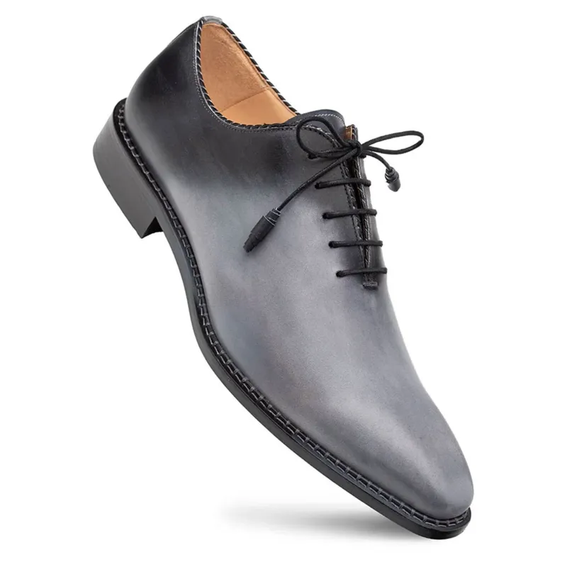 Men's Barbaro Two-Tone Grey/Black Calfskin Leather Whole-Cut Oxfords By Mezlan Made In Spain Brand sold by Alberto Nardoni