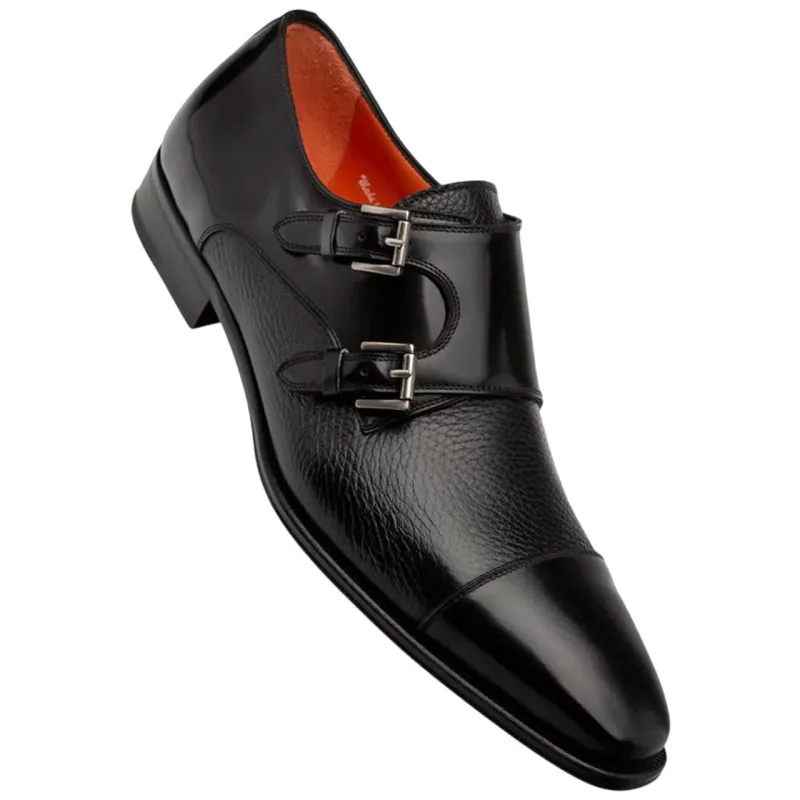 Men's Cantera Genuine Leather Double Monk Strap Black Shoes By Mezlan Made In Spain Brand sold by Alberto Nardoni