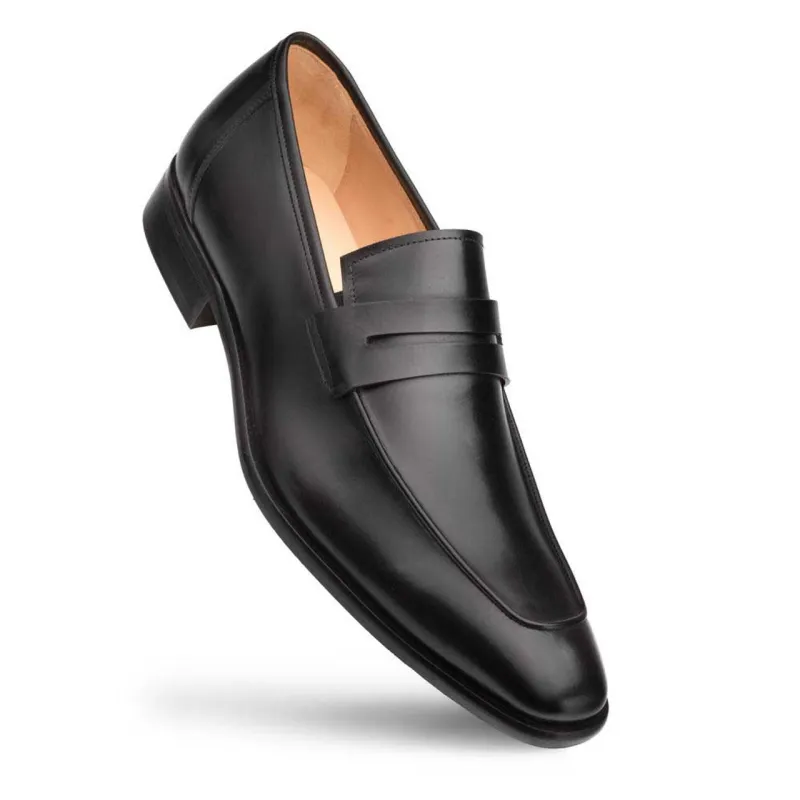 Black Burnished Calfskin Penny Loafer By Mezlan Made In Spain Brand sold by Alberto Nardoni