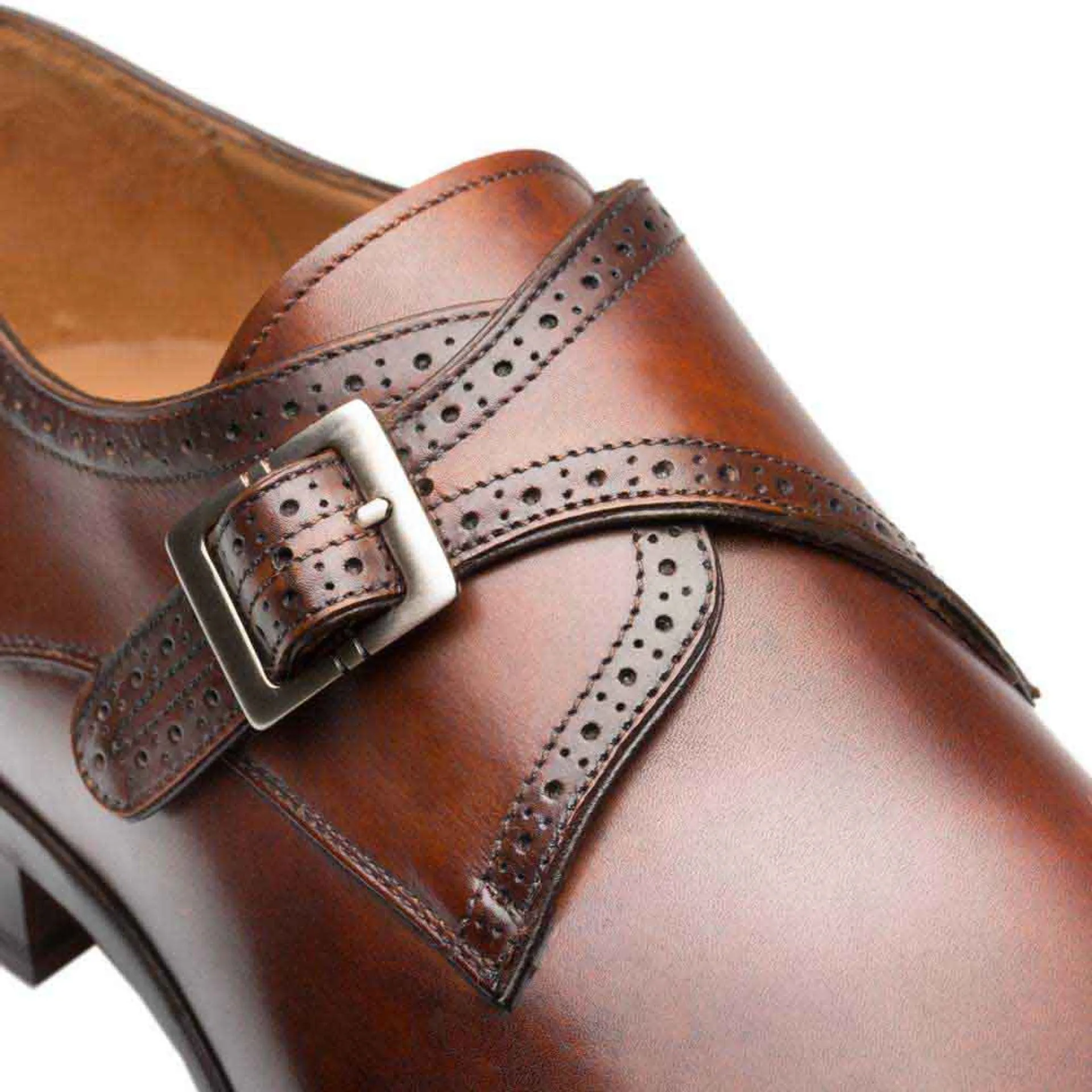 Forest Cognac Calfskin Leather Men’s Modern Wing Tip Monk Strap By Mezlan Made In Spain Brand sold by Alberto Nardoni product image thumbnail 3
