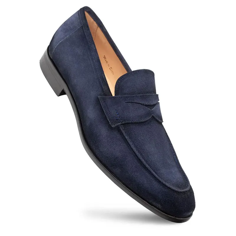 Caro Navy Suede Leather Penny Loafers By Mezlan Made In Spain Brand sold by Alberto Nardoni