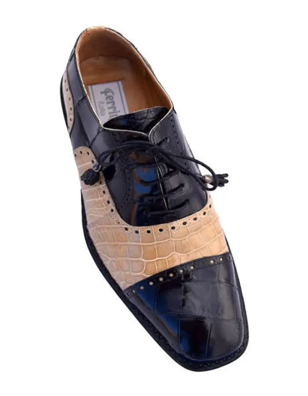 Mens Unique Black Beige Two Tone Alligator Skin Ferrini Shoes sold by Alberto Nardoni