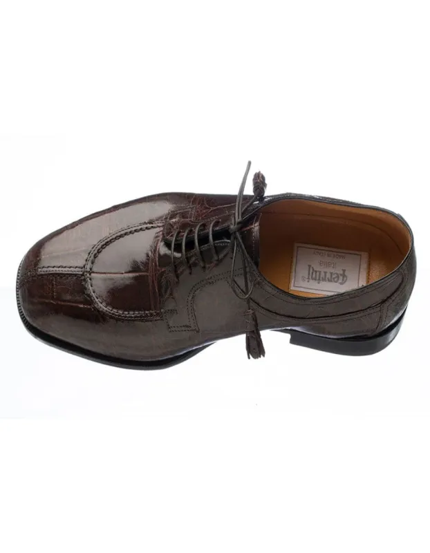 Ferrini Shoes - Mens Alligator Dress Shoe - Ferrini 3520 Belly Alligator Split Toe Shoes Chocolate sold by Alberto Nardoni