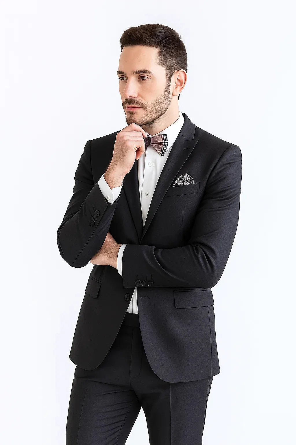 Rossiman Men's Slim Fit Gray Wool Suit – 1-Button Peak Lapel Jacket & Tapered Low-Rise Pants sold by Alberto Nardoni product image thumbnail 4