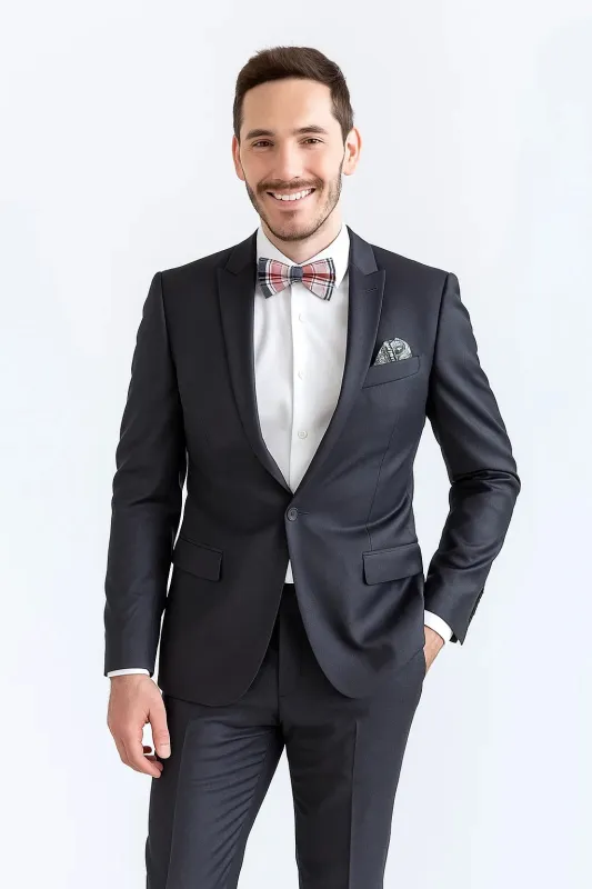 Rossiman Men's Slim Fit Gray Wool Suit – 1-Button Peak Lapel Jacket & Tapered Low-Rise Pants sold by Alberto Nardoni