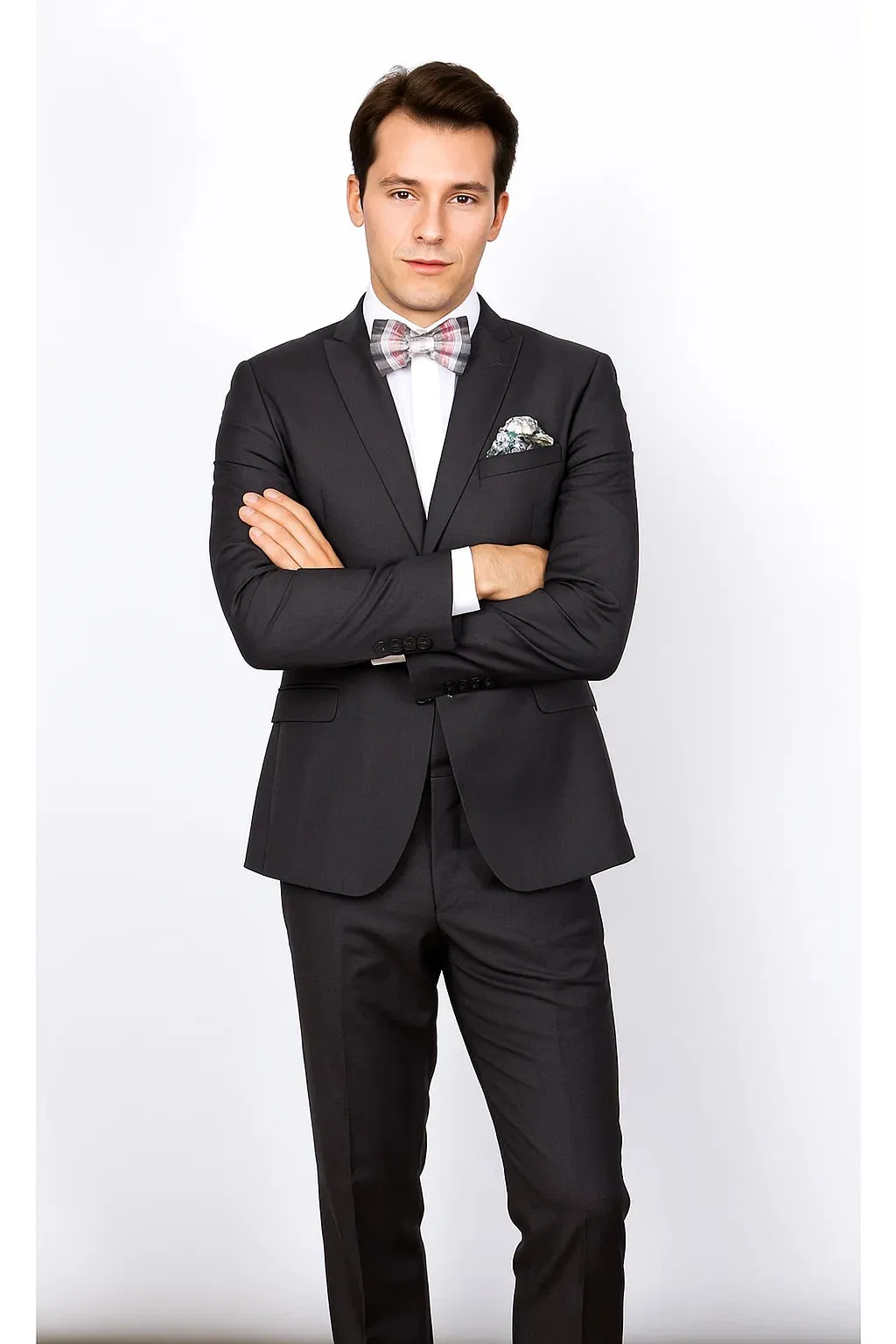 Rossiman Men's Slim Fit Gray Wool Suit – 1-Button Peak Lapel Jacket & Tapered Low-Rise Pants sold by Alberto Nardoni product image thumbnail 2