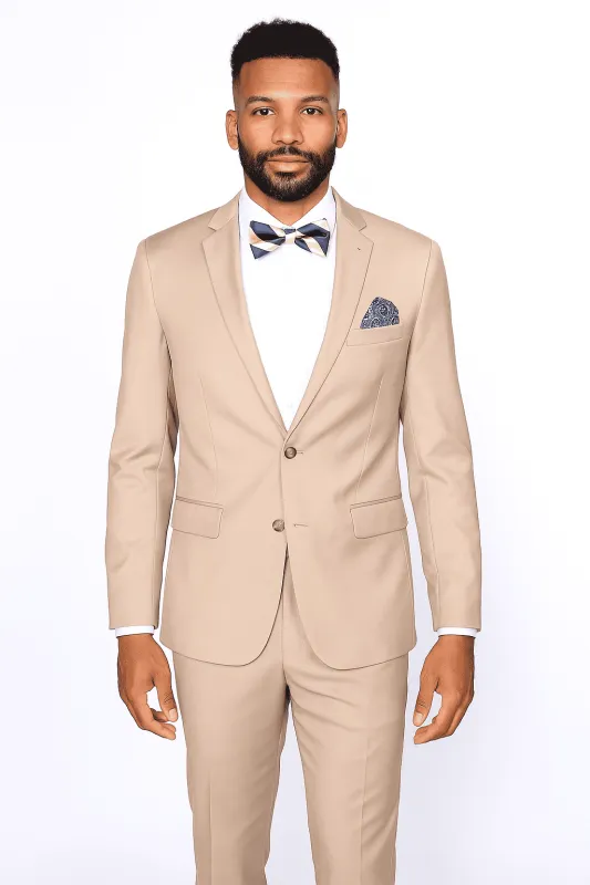 Beige Slim Fit Suit for Men by Rossiman Rossi â€“ Tailored Skinny Fit Formal Suit sold by Alberto Nardoni