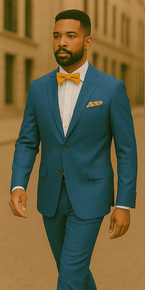 Blue Slim Fit Men’s Suit by Rossiman Rossi – Skinny Style with 1-Button Jacket sold by Alberto Nardoni product image thumbnail 4