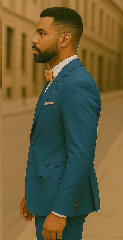 Blue Slim Fit Men’s Suit by Rossiman Rossi – Skinny Style with 1-Button Jacket sold by Alberto Nardoni product image thumbnail 5