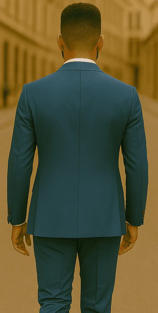 Blue Slim Fit Men’s Suit by Rossiman Rossi – Skinny Style with 1-Button Jacket sold by Alberto Nardoni product image thumbnail 3