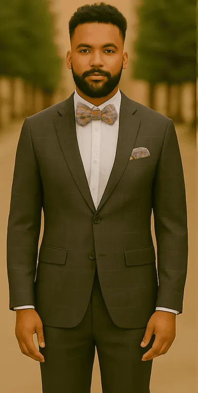 Menâ€™s Slim Fit Charcoal Plaid Suit by Rossiman Rossi â€“ 1-Button Jacket & Tapered Pants sold by Alberto Nardoni