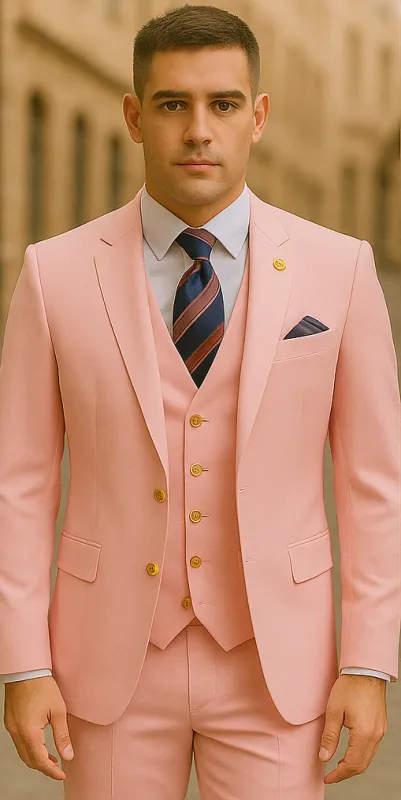 Rossiman Men's Pink Suit â€“ 1-Button Peak Lapel Jacket & Double-Breasted Vest sold by Alberto Nardoni