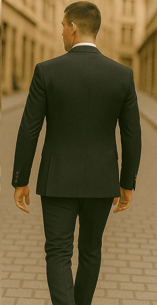 Rossiman Black Suit for Men – Classic 1-Button Peak Lapel Jacket & Double-Breasted Vest sold by Alberto Nardoni product image thumbnail 3