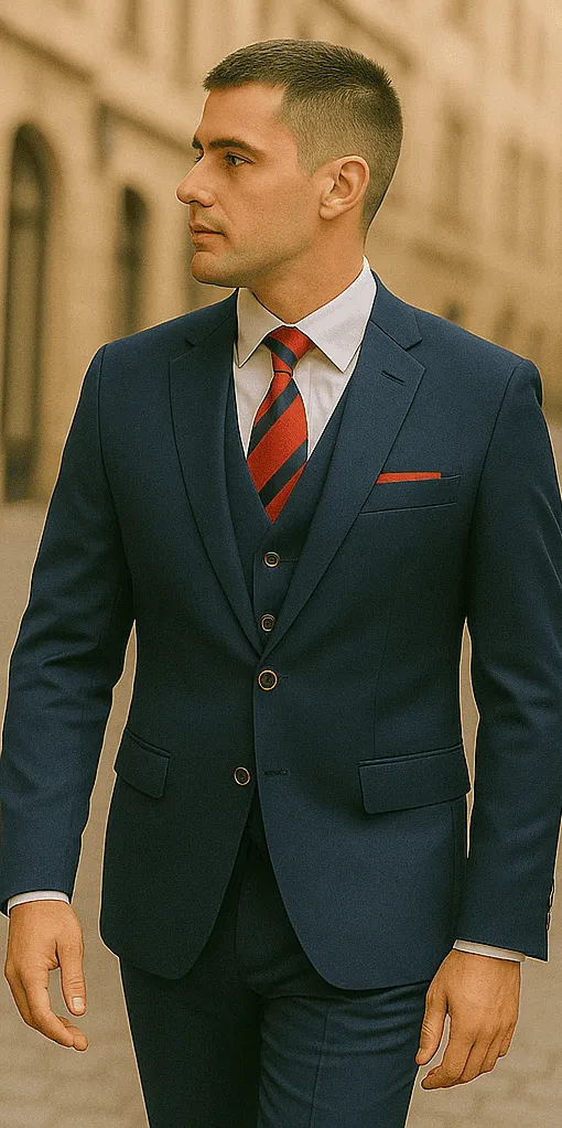 Rossiman Navy Blue Suit for Men – Classic 1-Button Peak Lapel Jacket & Double-Breasted Vest sold by Alberto Nardoni product image thumbnail 4