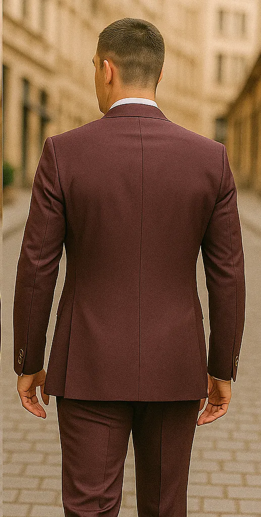 Rossiman Burgundy Suit for Men – Peak Lapel 1-Button Jacket & Double-Breasted Vest sold by Alberto Nardoni product image thumbnail 3