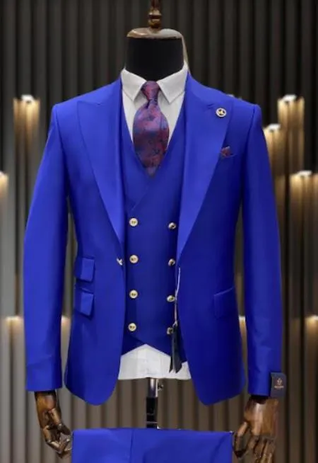 Rossiman Royal Blue Suit for Men – Classic 1-Button Peak Lapel Jacket & Double-Breasted Vest sold by Alberto Nardoni product image thumbnail 2