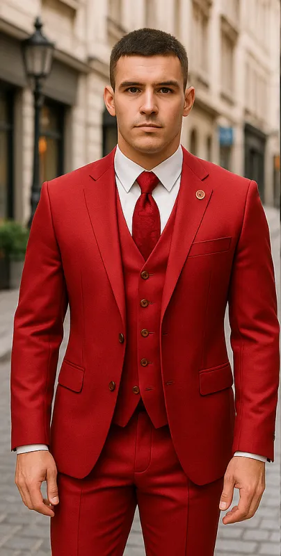 Rossiman Men's Red Suit â€“ Stylish 1-Button Peak Lapel Jacket & Double-Breasted Vest sold by Alberto Nardoni