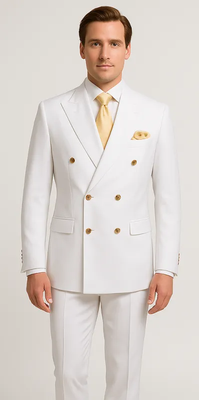 Rossiman Men's White Slim Fit Suit â€“ Double-Breasted 3-Piece Formal Ensemble sold by Alberto Nardoni