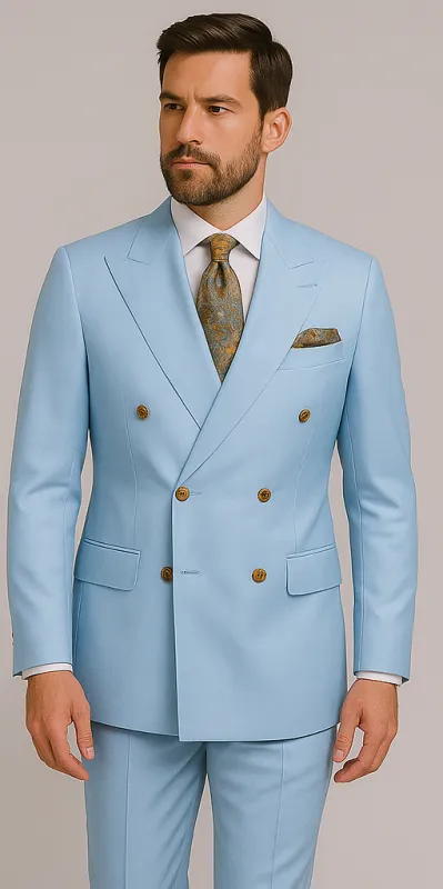 Rossiman Men’s Light Blue Slim Fit Suit – Elegant Double-Breasted Design sold by Alberto Nardoni