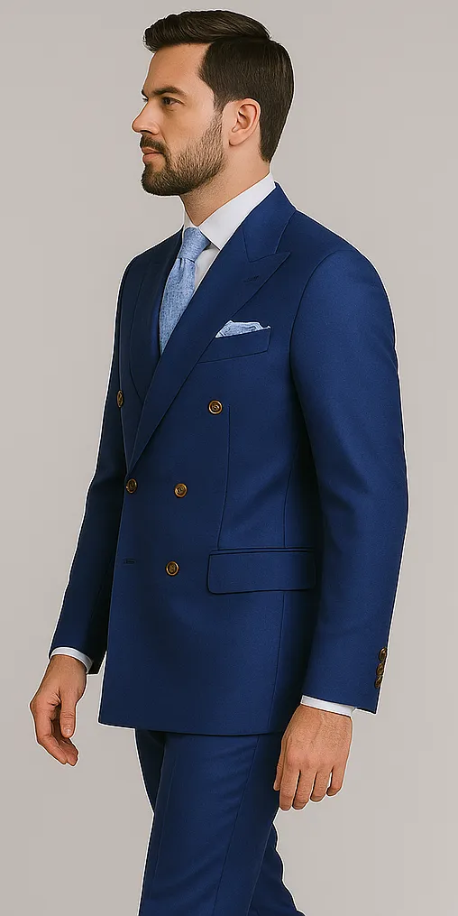 Rossiman Men's Slim Fit Royal Blue Suit – Double-Breasted Elegance sold by Alberto Nardoni product image thumbnail 4