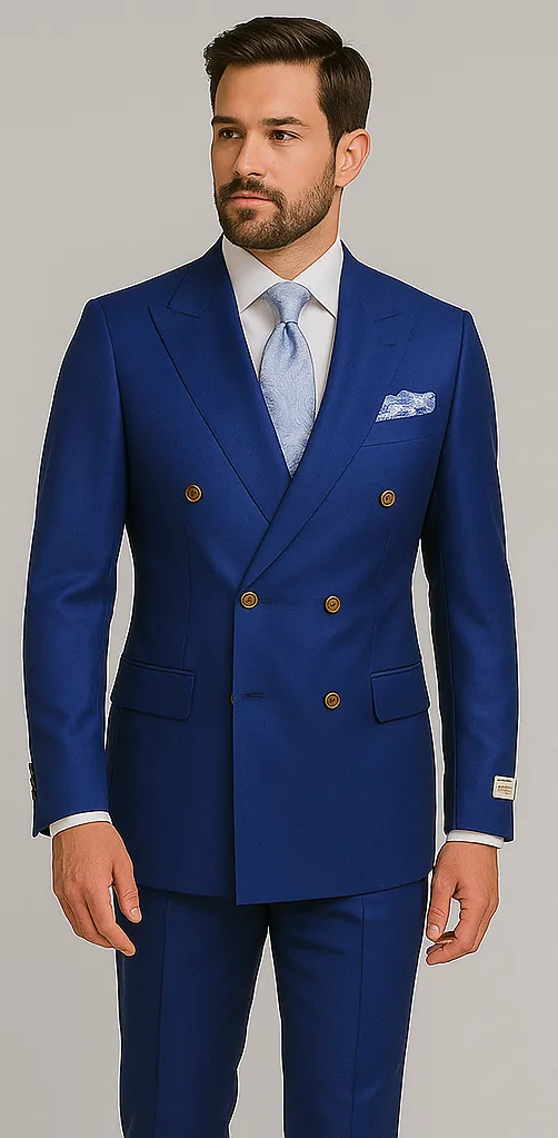 Rossiman Men's Slim Fit Royal Blue Suit – Double-Breasted Elegance sold by Alberto Nardoni