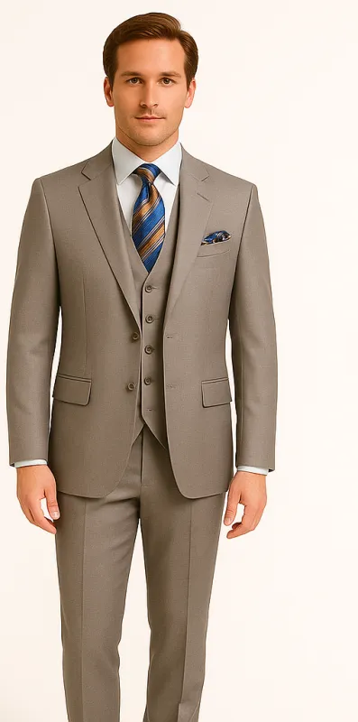 Men's Gray Slim Fit 3-Piece Suit by Rossiman â€“ With Vest & Tailored Trousers sold by Alberto Nardoni