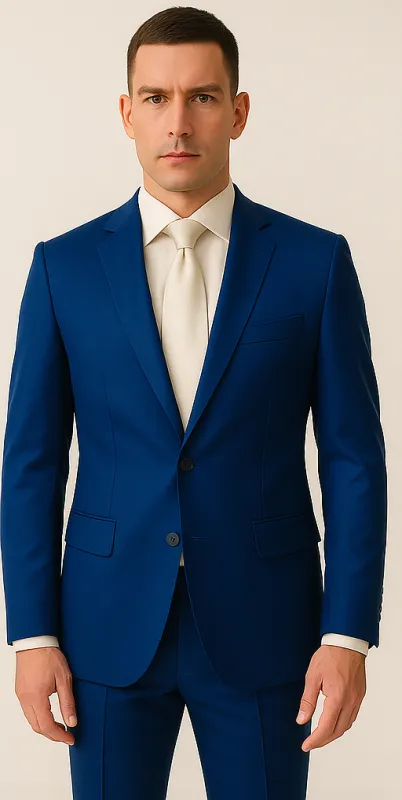 Rossiman Menâ€™s Royal Blue Glossy Sateen Suit â€“ Bold & Refined Look sold by Alberto Nardoni