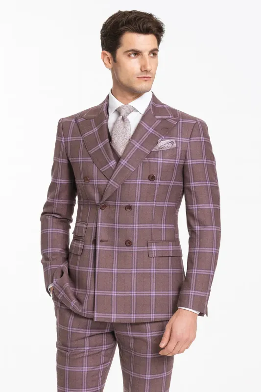 Rossiman Plaid Suit â€“ Gray & Lavender Textured Windowpane Double-Breasted Suit sold by Alberto Nardoni