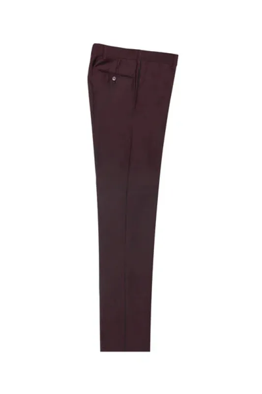 Burgundy Flat Front Slim Fit Wool Dress Pant 2564 by Tiglio Luxe BURGUNDY sold by Alberto Nardoni