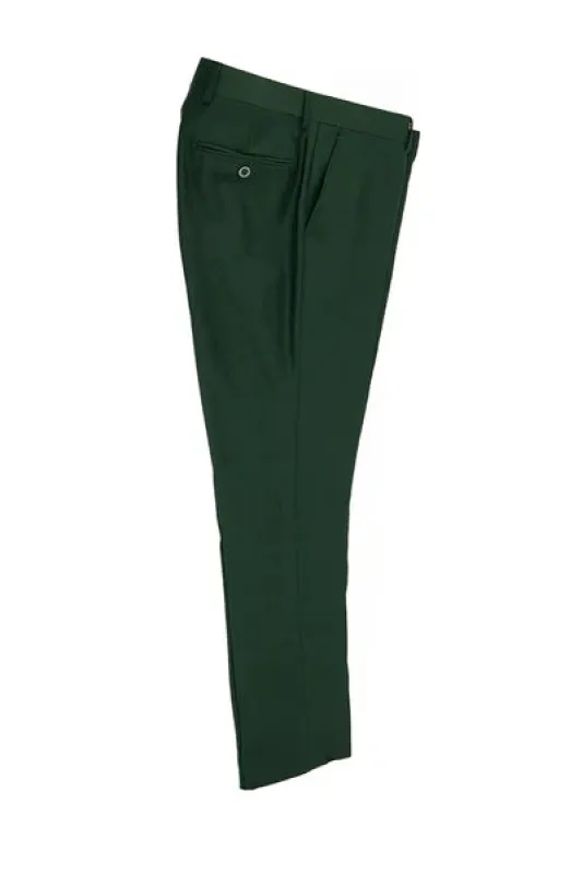 Forest Green Flat Front Slim Fit Wool Dress Pant 2564 by Tiglio Luxe TIG4186 sold by Alberto Nardoni